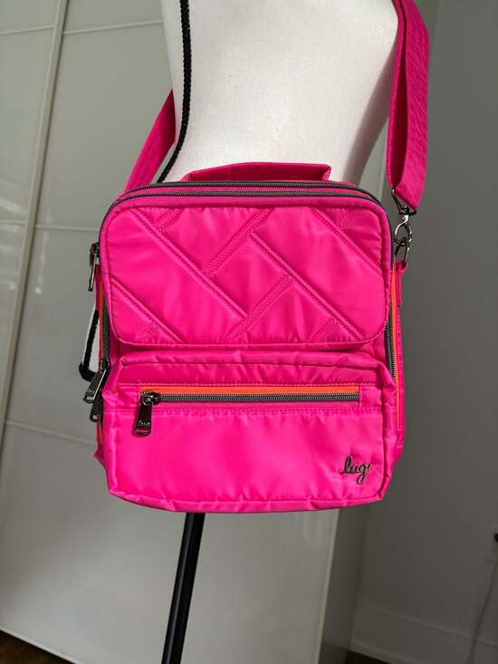 Lug x Wrangler Handbags - Lug Wrangler Medium Cargo Crossbody Bag in Magenta with Orange Accents